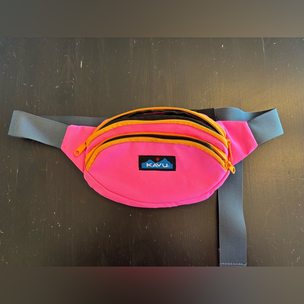 Kavu Hot Pink Fanny Pack with Yellow Zippers